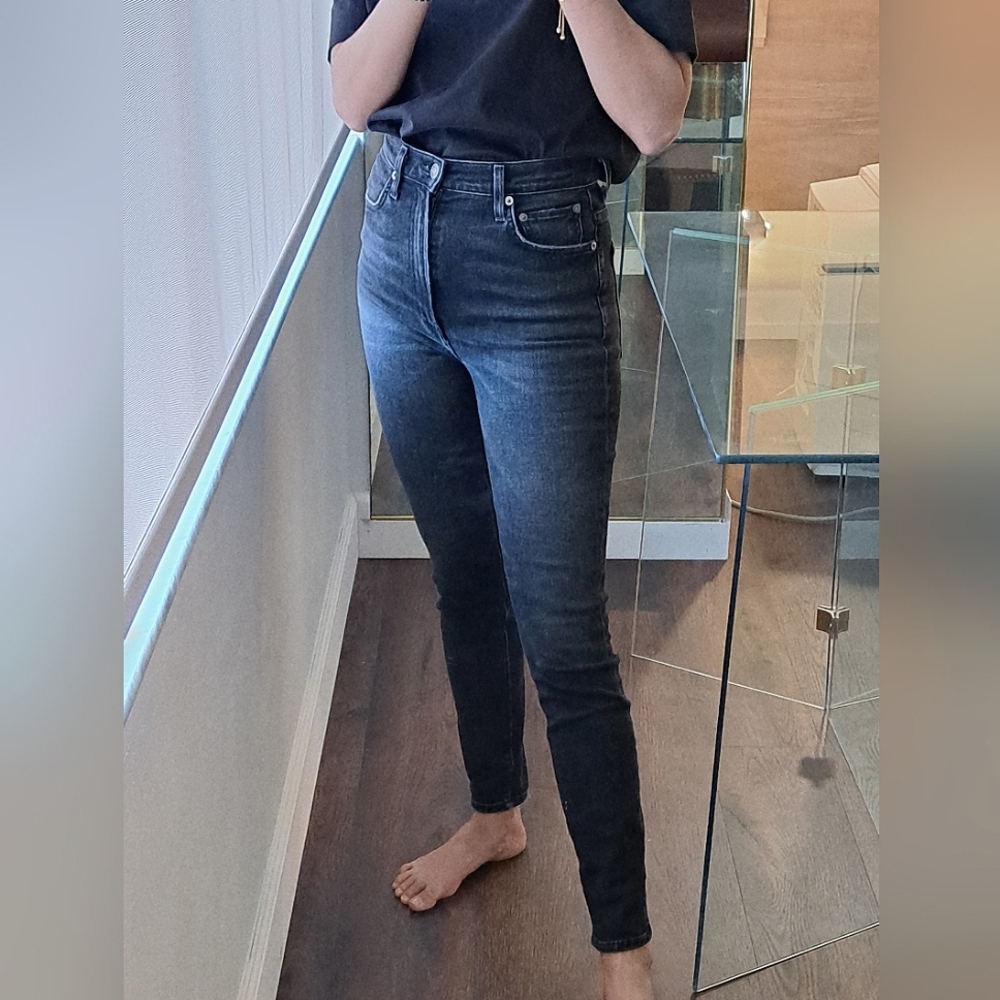 Agolde Pinch Waist Ultra High Rise Skinny Jeans in Hotline, Black Women's 25